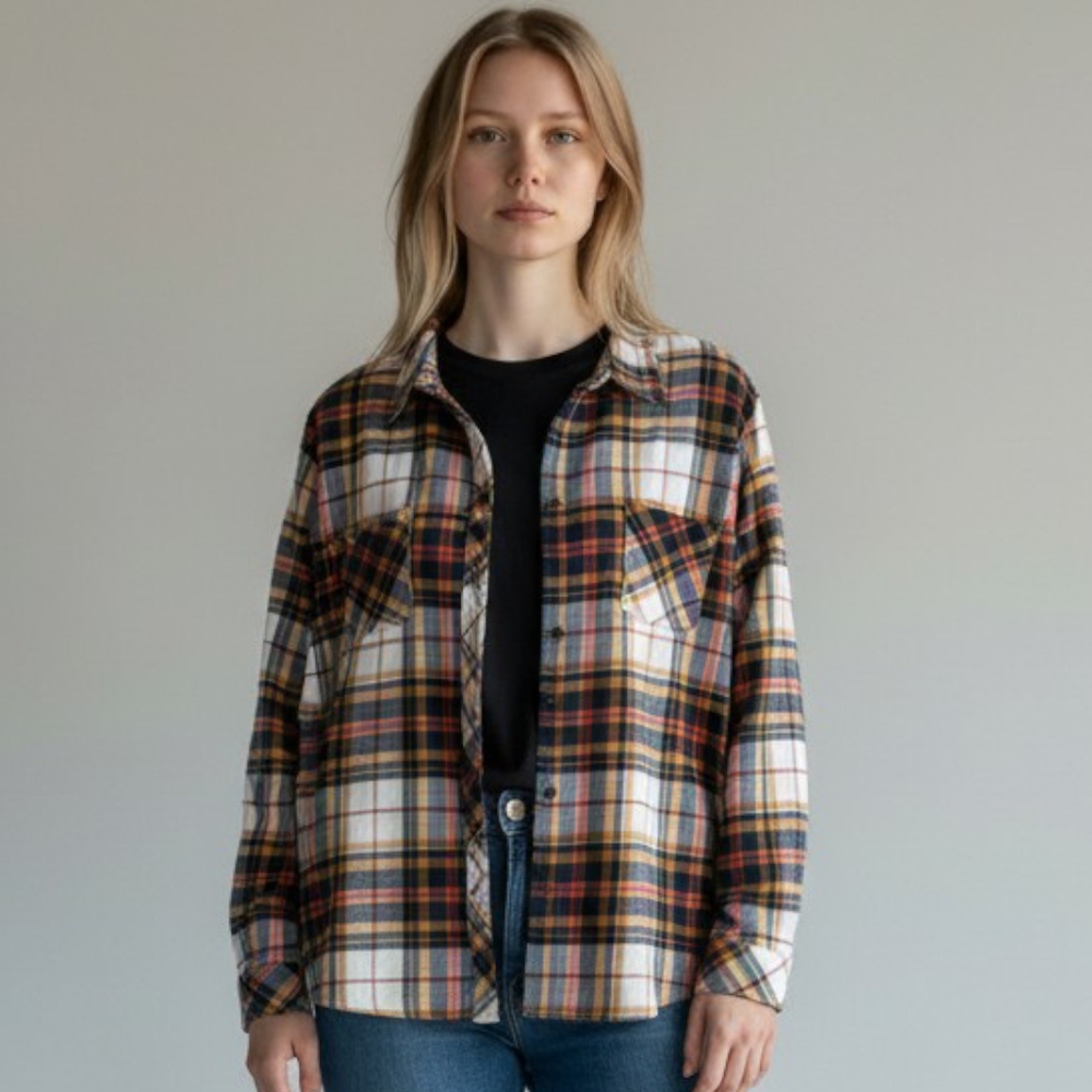 Natural Reflections Women's Flannel Shirt Pockets 100% Cotton Size 1X